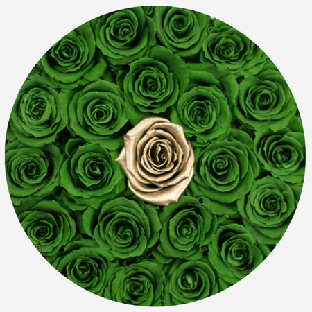 Classic White Box | Dark Green & Gold Roses - The Million Roses