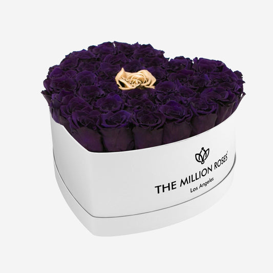 Heart White Box | Dark Purple & Gold Roses - The Million Roses