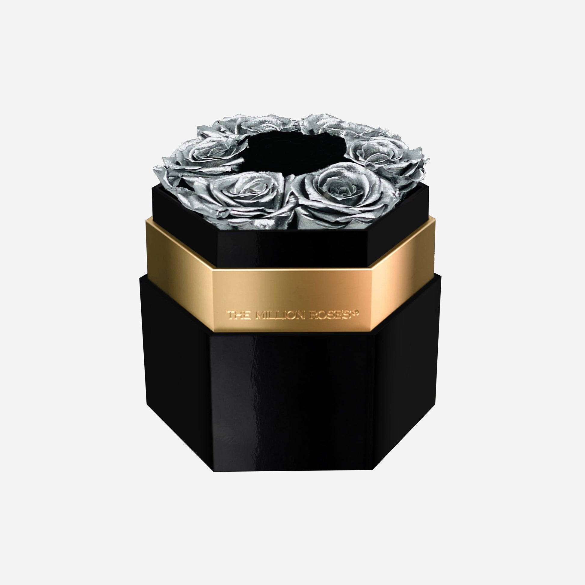 One in a Million™ Black Mirror Hexagon Box | Silver & Black Roses - The Million Roses