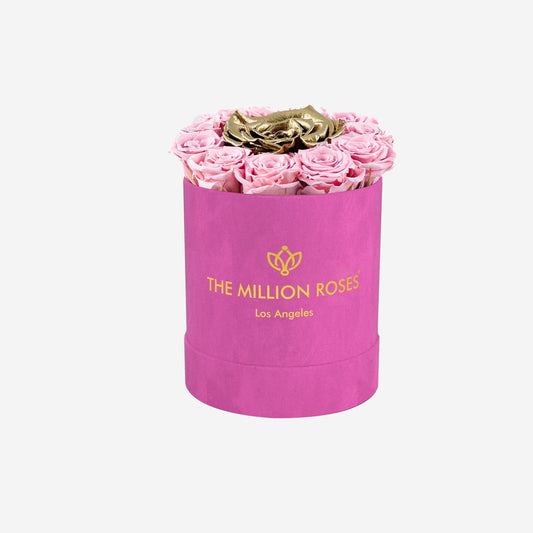 Basic Hot Pink Suede Box | Light Pink & Gold Mini Roses - The Million Roses