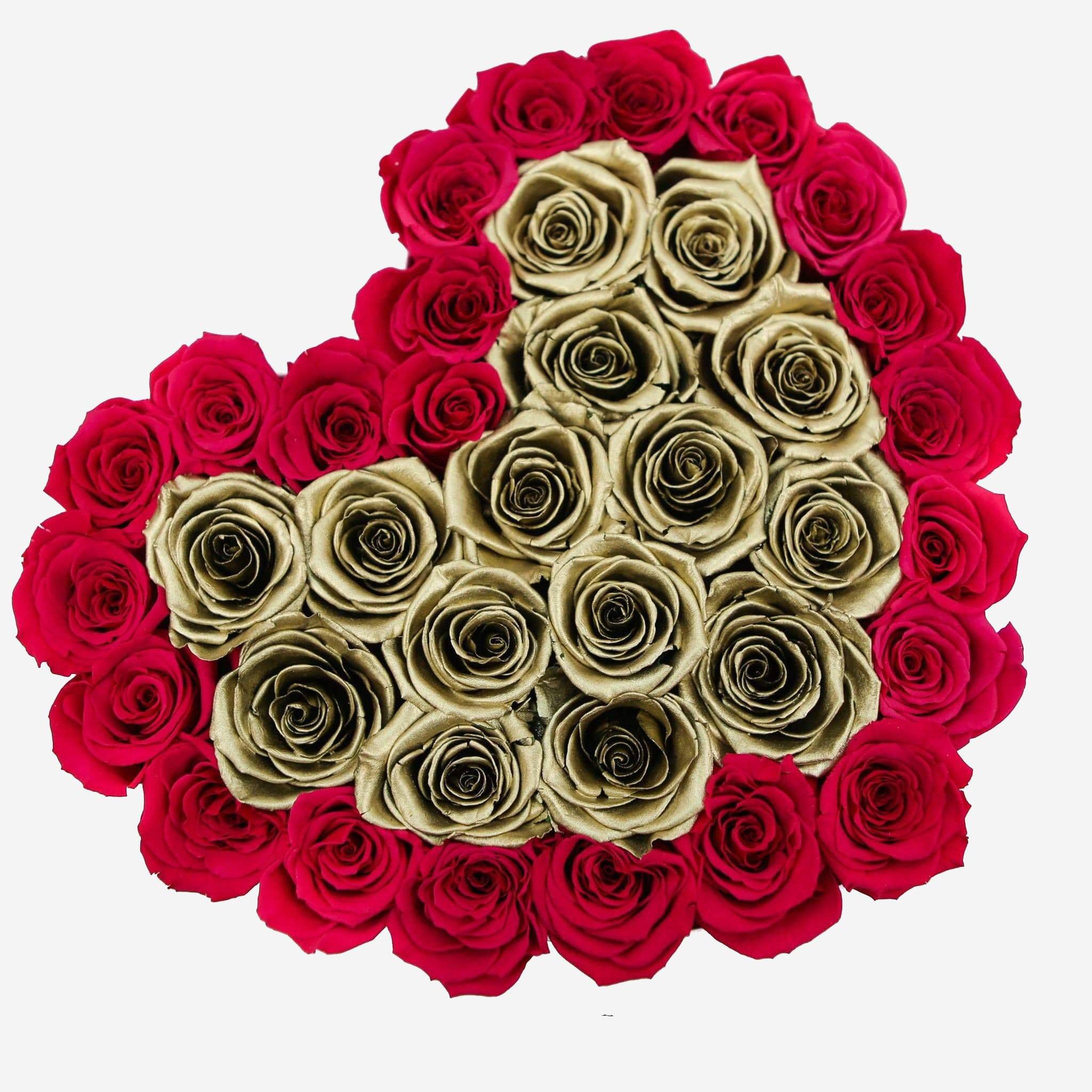 Heart White Box | Hot Pink & Gold Roses - The Million Roses