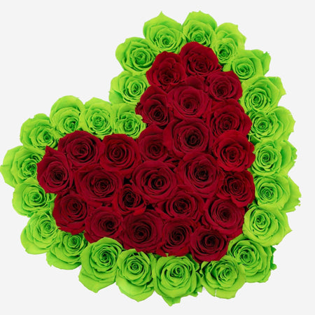 Heart White Box | Light Green & Red Roses - The Million Roses