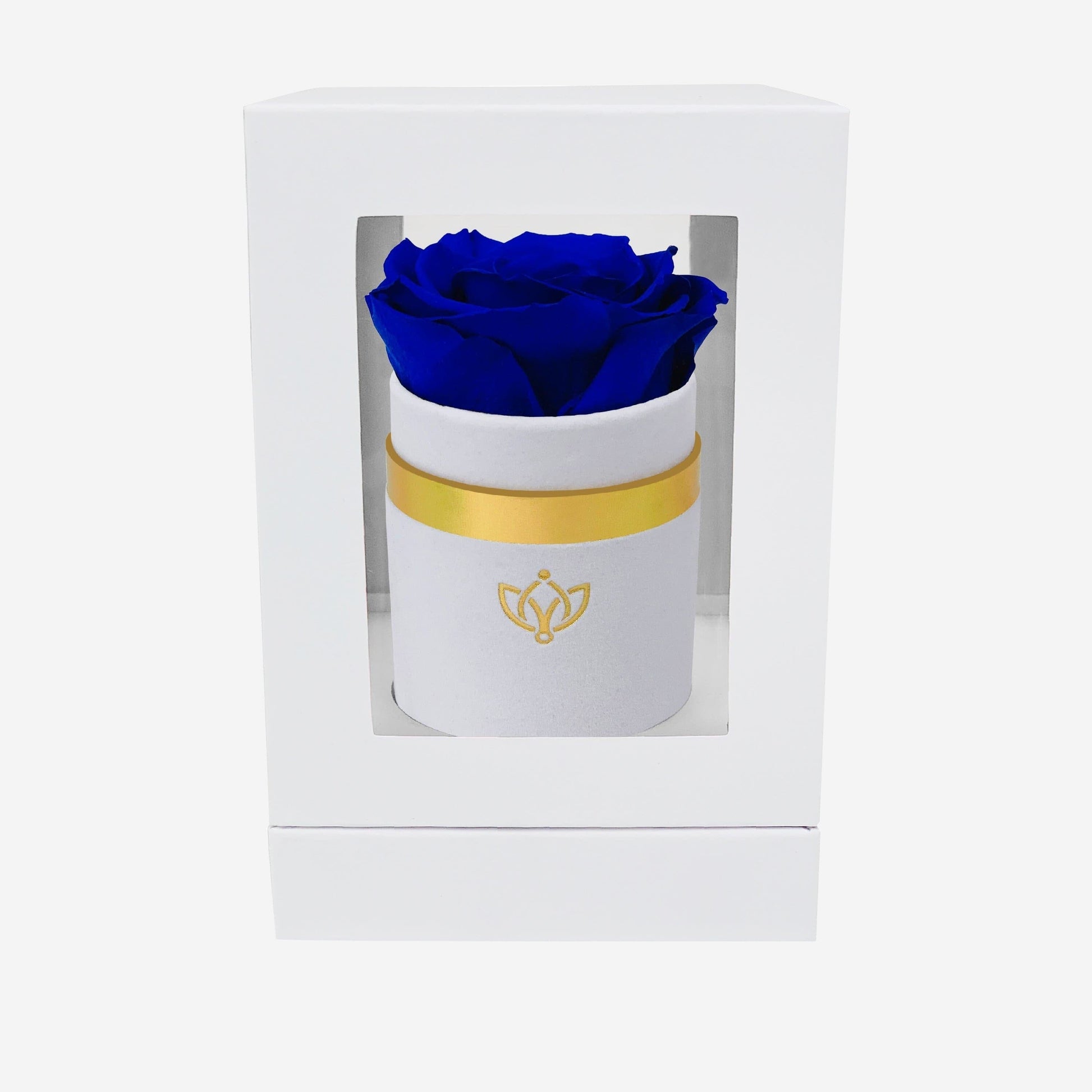 Single White Suede Box | Royal Blue Rose - The Million Roses