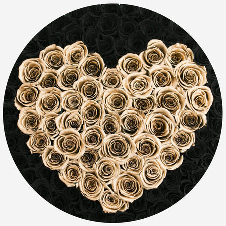 Deluxe Black Box | Black & 24K Gold Roses | Heart - The Million Roses