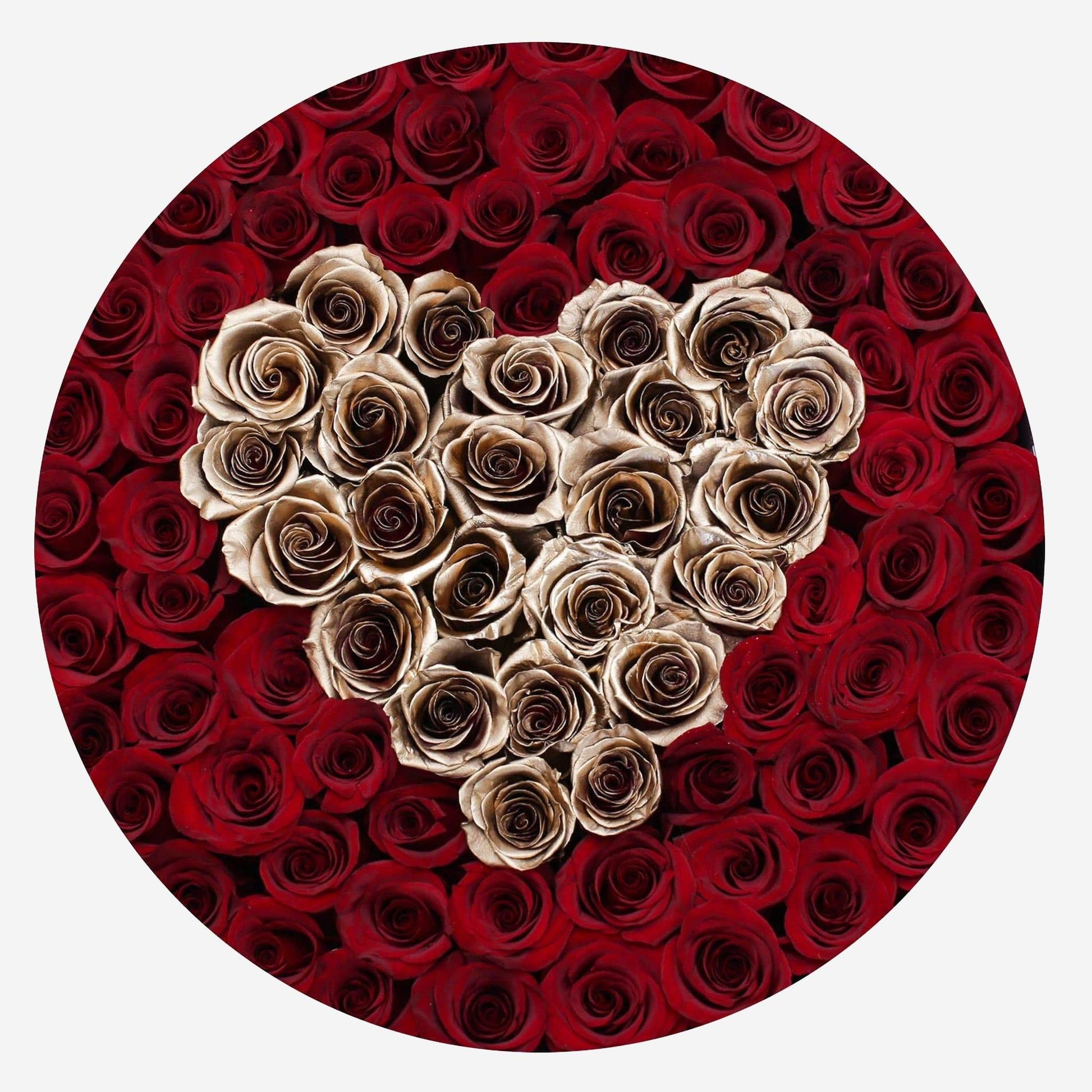Deluxe White Box | Red & 24K Gold Roses | Heart - The Million Roses
