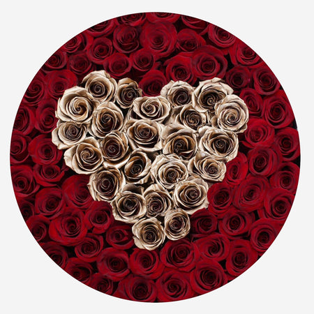 Deluxe White Box | Red & 24K Gold Roses | Heart - The Million Roses