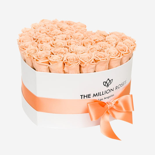 Heart White Box | Peach Roses - The Million Roses
