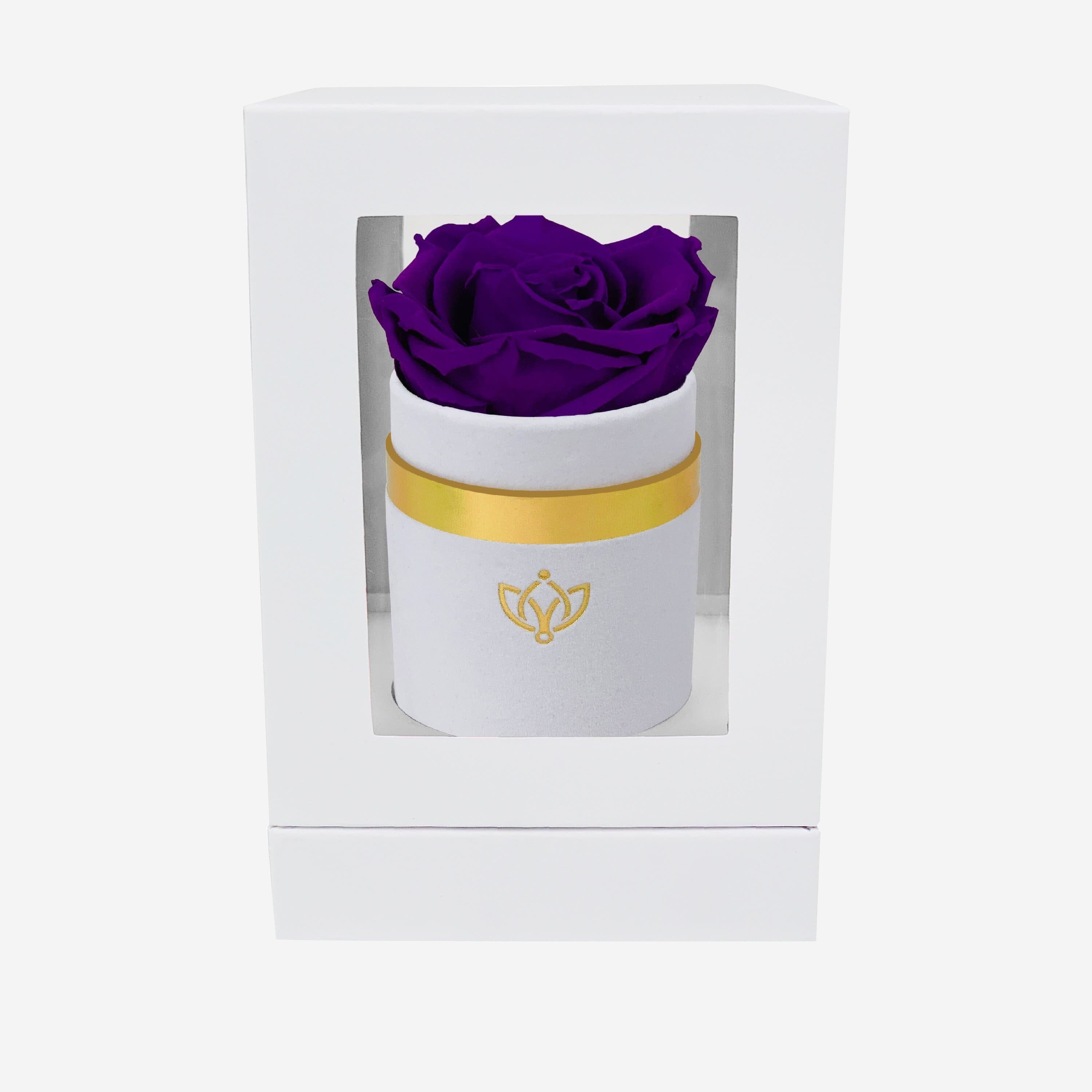 Single White Suede Box | Bright Purple Rose - The Million Roses