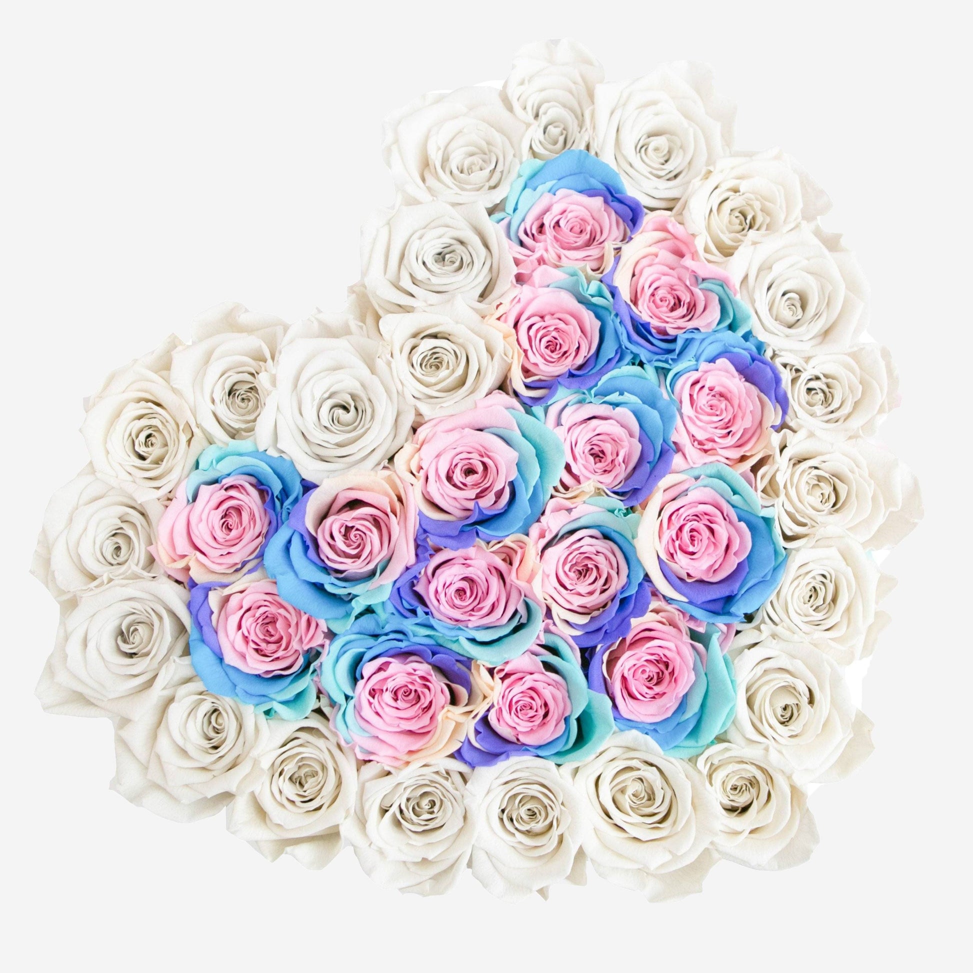 Heart White Box | Off White & Pastel Rainbow Roses - The Million Roses