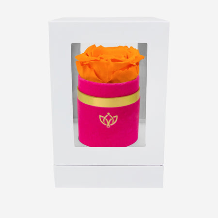 Single Hot Pink Suede Box | Orange Rose - The Million Roses