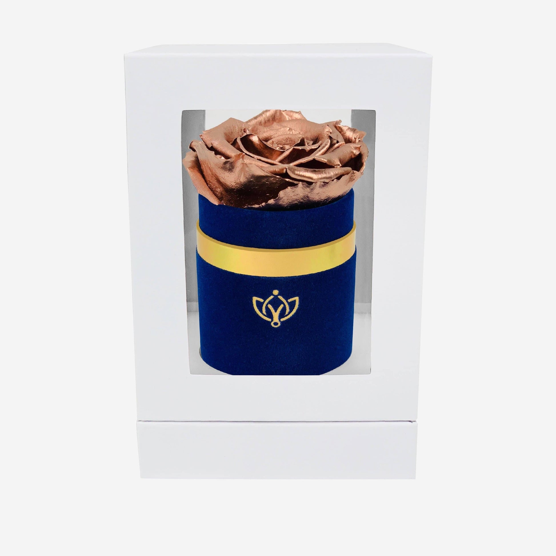Single Royal Blue Suede Box | Rose Gold Rose - The Million Roses