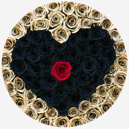 Deluxe Black Box | 24K Gold & Black & Red Roses | Heart - The Million Roses