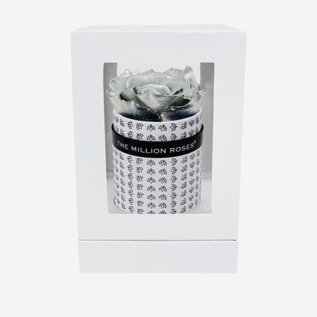 Single White Monogram Box | Silver Rose - The Million Roses