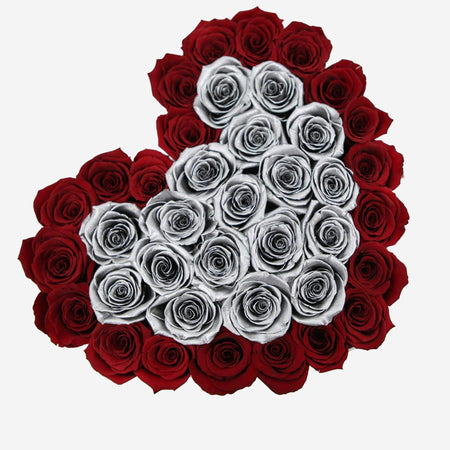 Heart White Box | Red & Silver Roses - The Million Roses