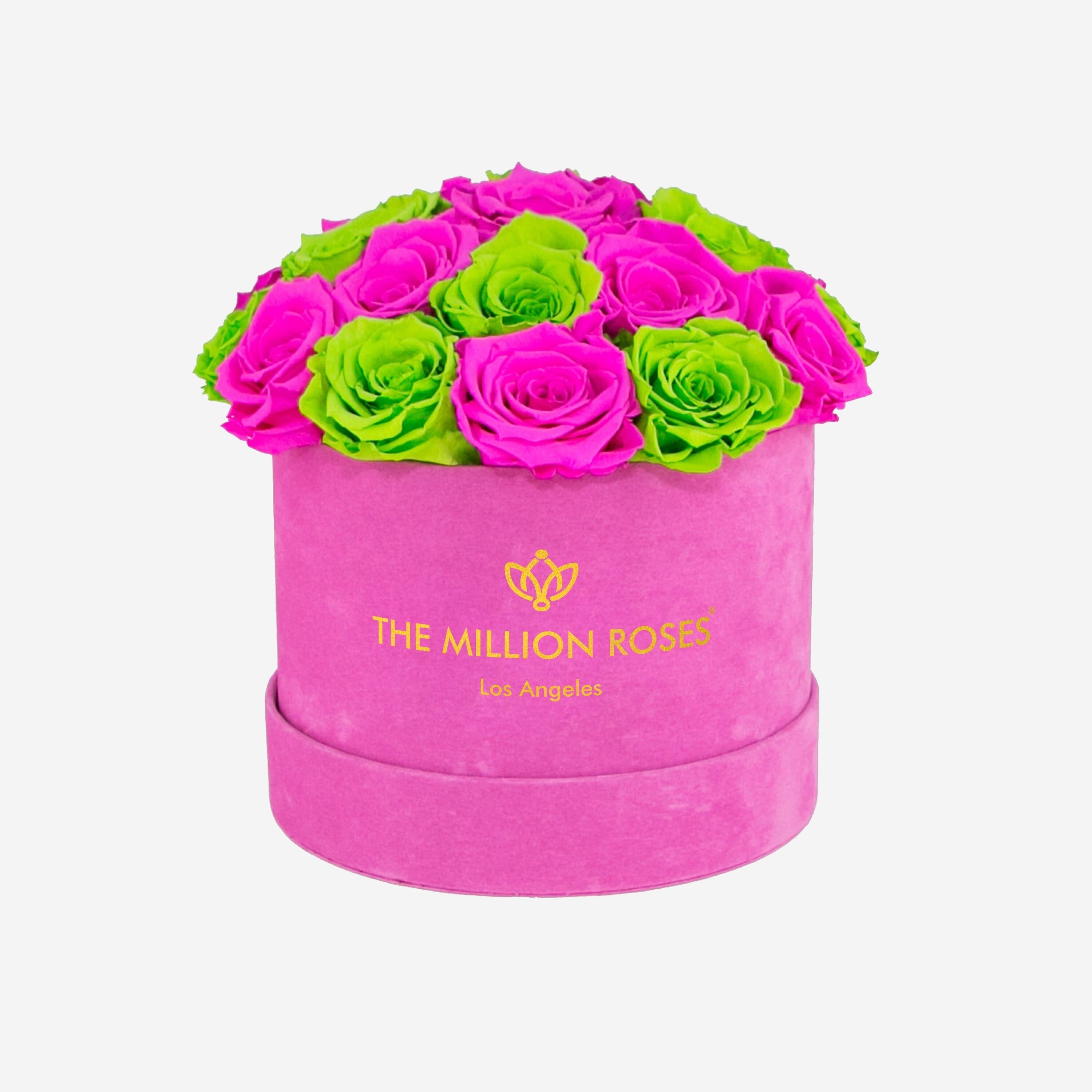 Classic Hot Pink Suede Dome Box | Neon Pink Roses | Various Combinations - The Million Roses