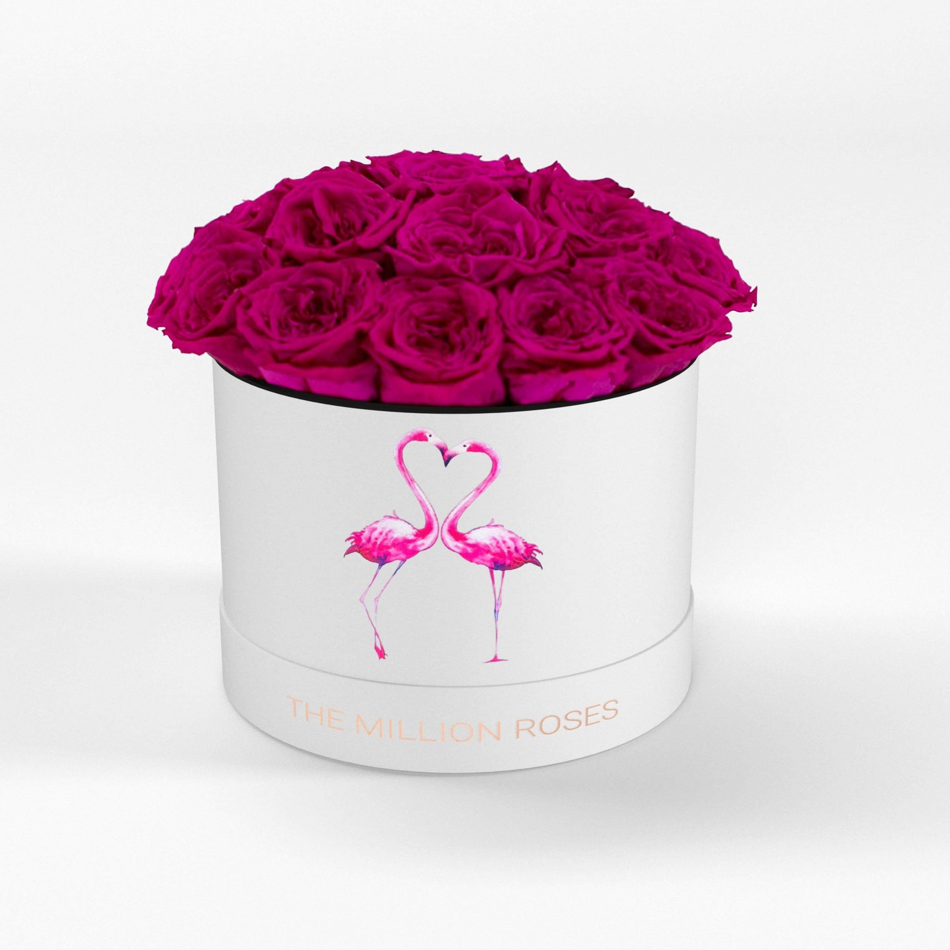 Classic White Dome Box | Flamingo Edition | Hot Pink Roses - The Million Roses