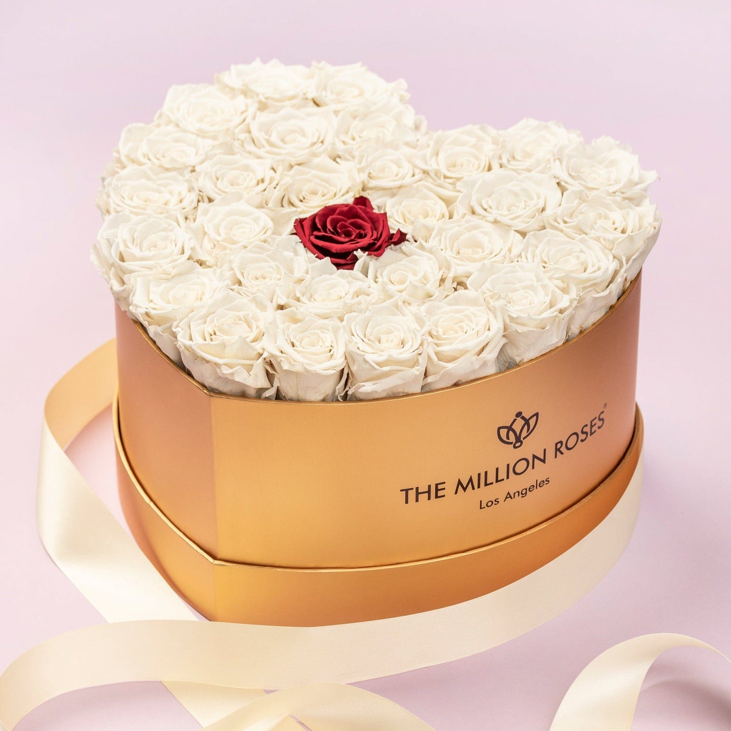 Heart Gold Box | Off White & Red Roses - The Million Roses