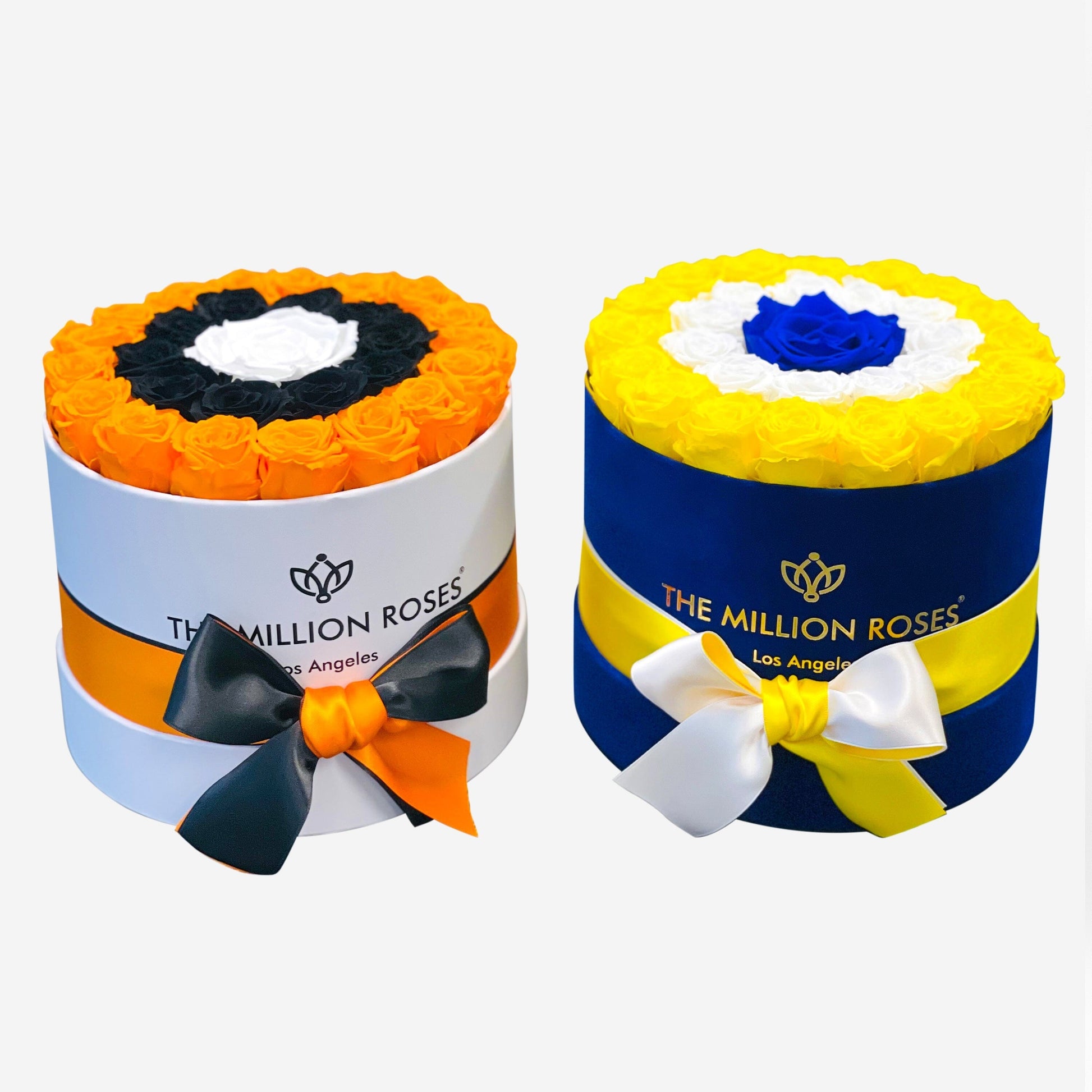 Classic Royal Blue Suede Box | Los Angeles Edition | Yellow & White & Royal Blue Roses - The Million Roses