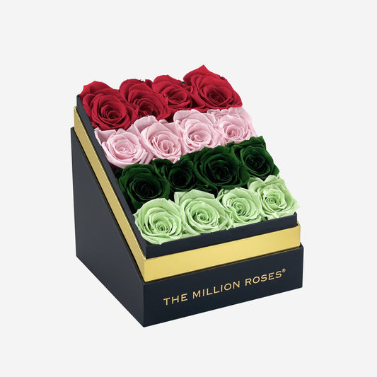 Square Black Box | Pink & Green Multicolor - The Million Roses
