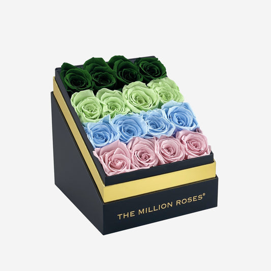 Square Black Box | Green & Pastel Multicolor - The Million Roses