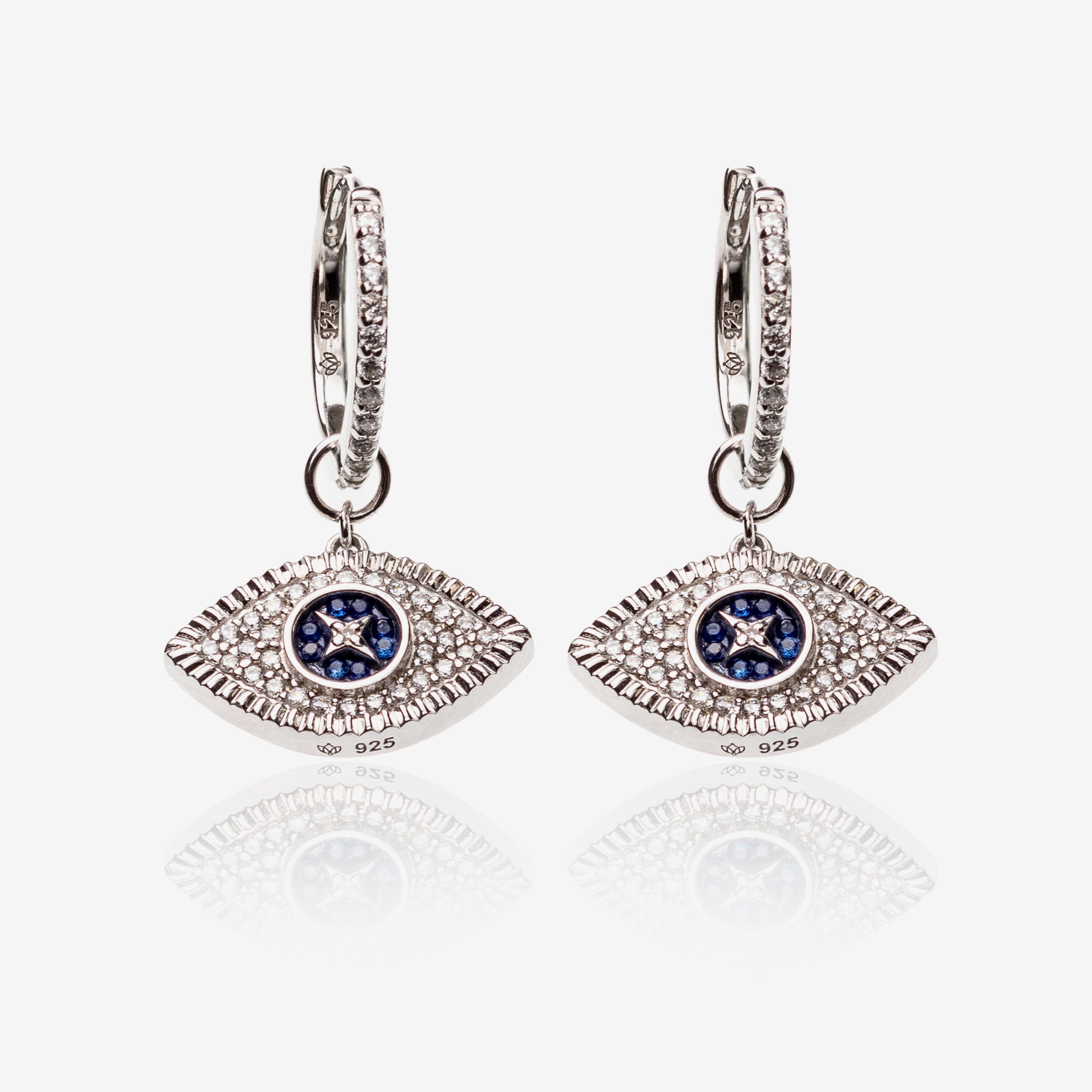 Cercei de argint cerc cu charm Evil Eye