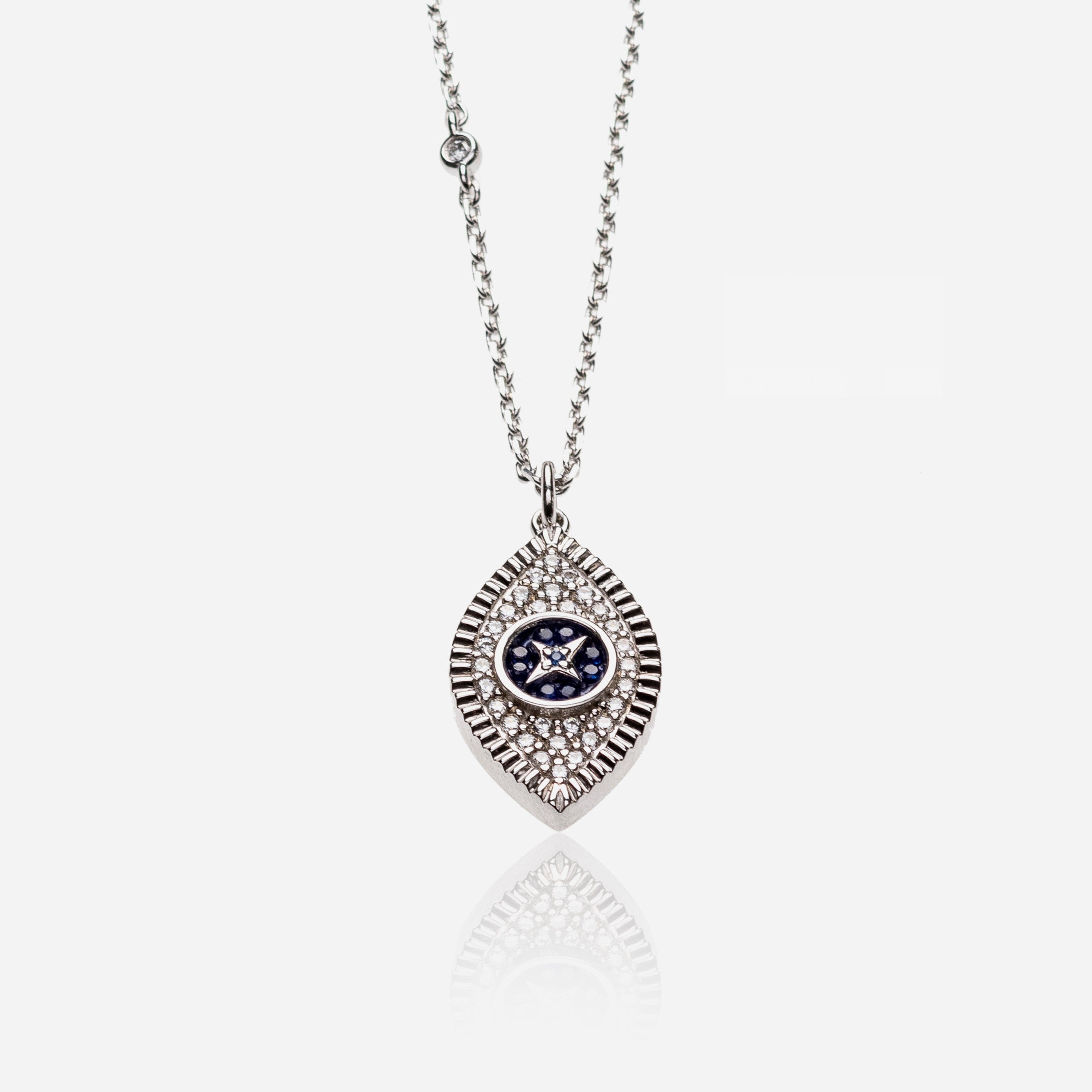 Evil Eye Silver Blue Crystal 925 Sterling Silver Necklace | SUTRA WEAR –  Sutra Wear
