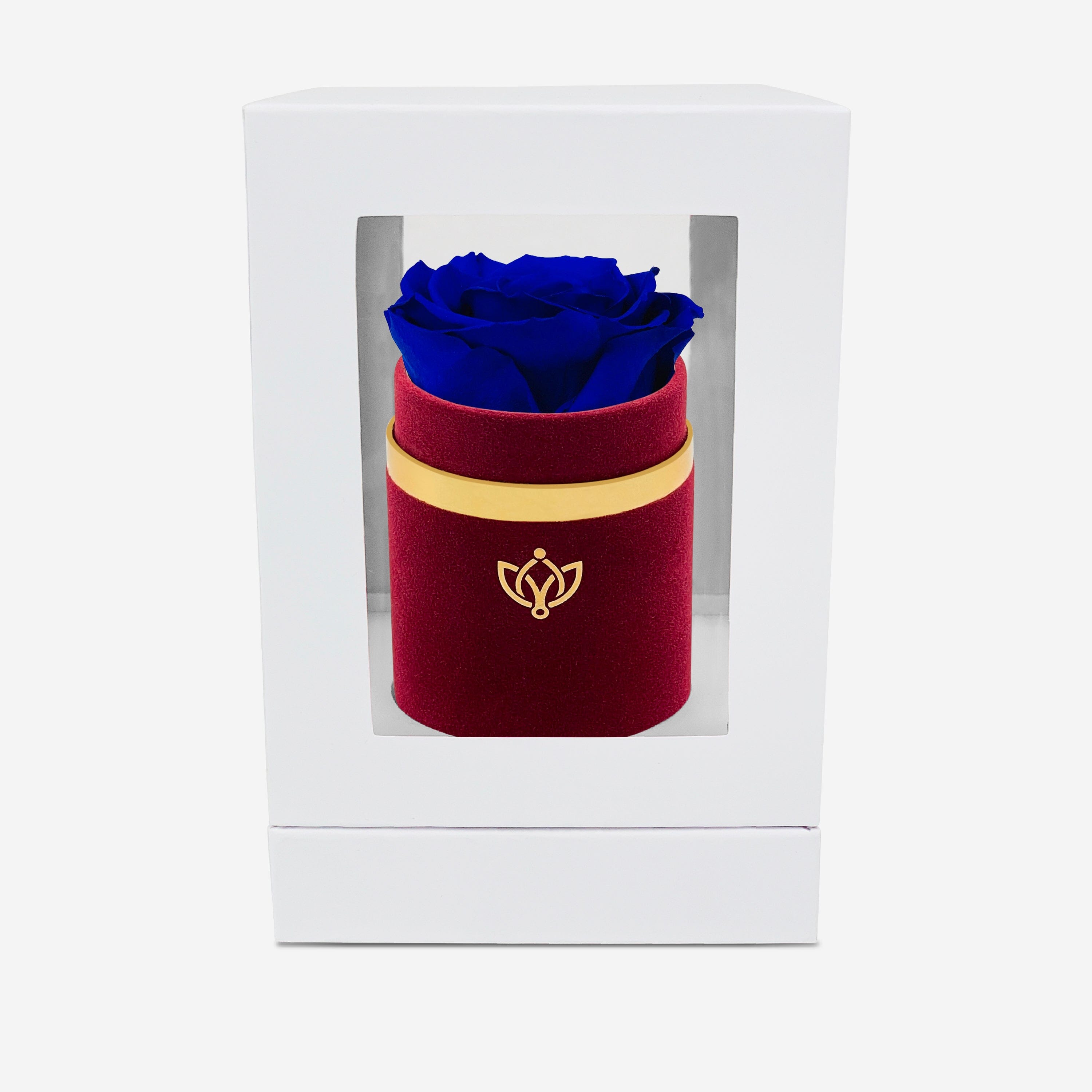 Single Bordeaux Suede Box | Royal Blue Rose - The Million Roses