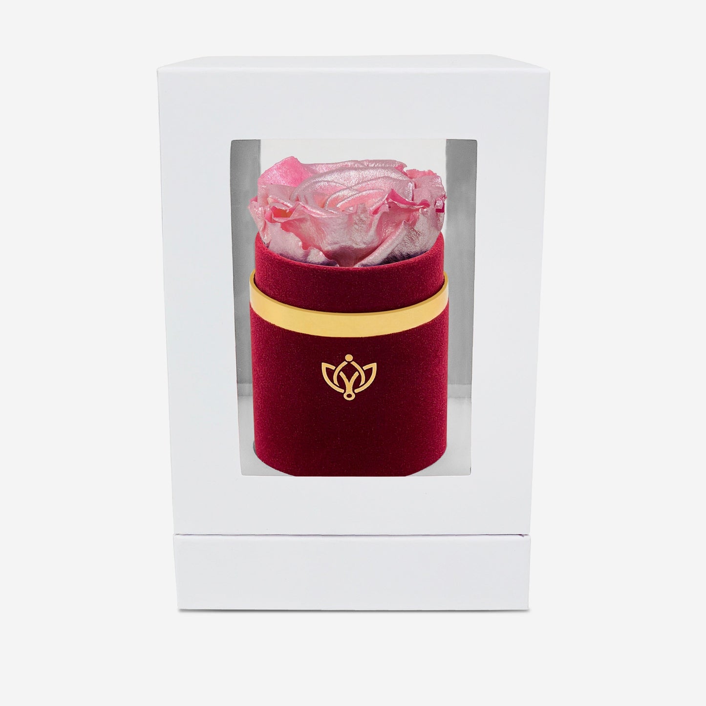 Single Bordeaux Suede Box | Pink Gold Rose - The Million Roses