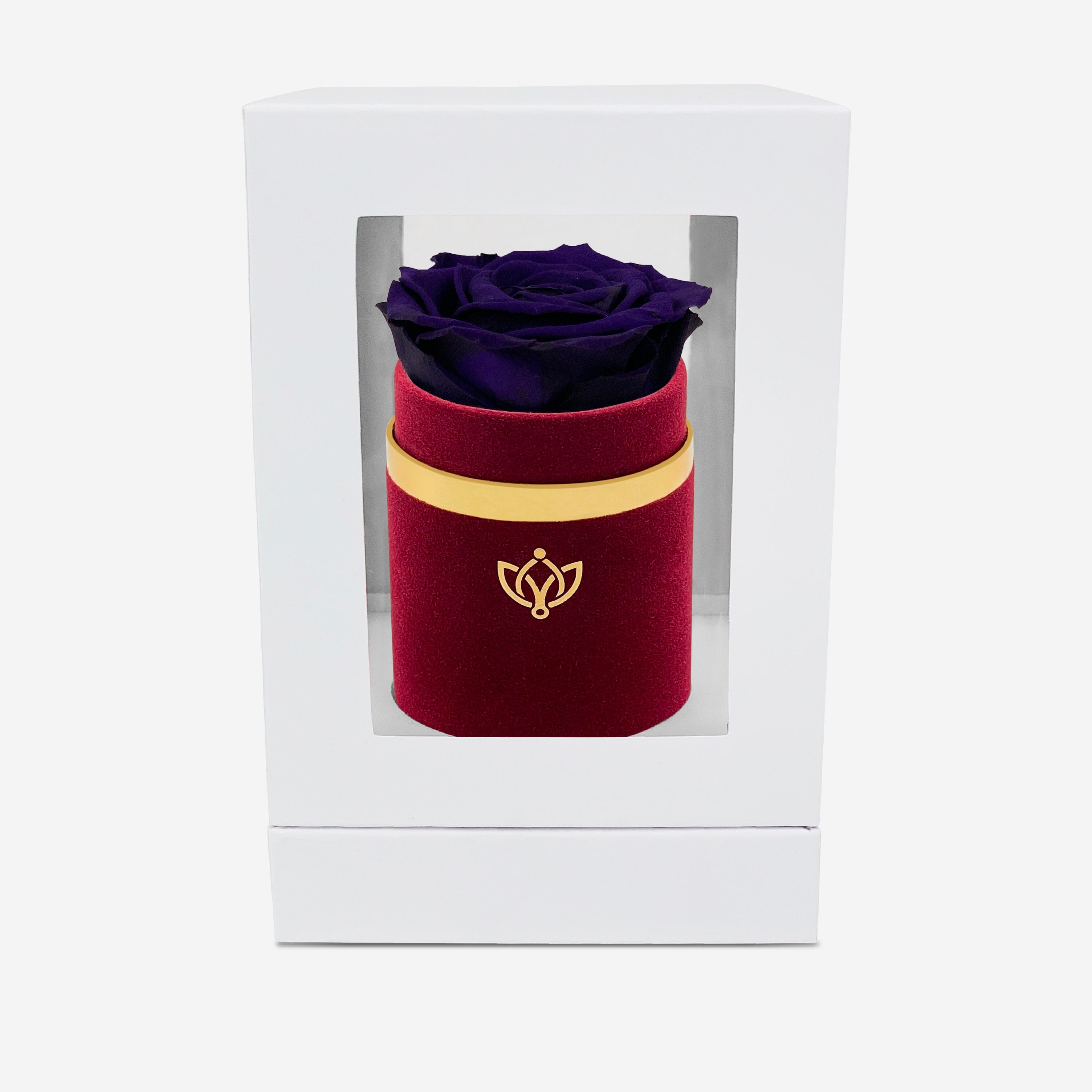 Single Bordeaux Suede Box | Dark Purple Rose - The Million Roses