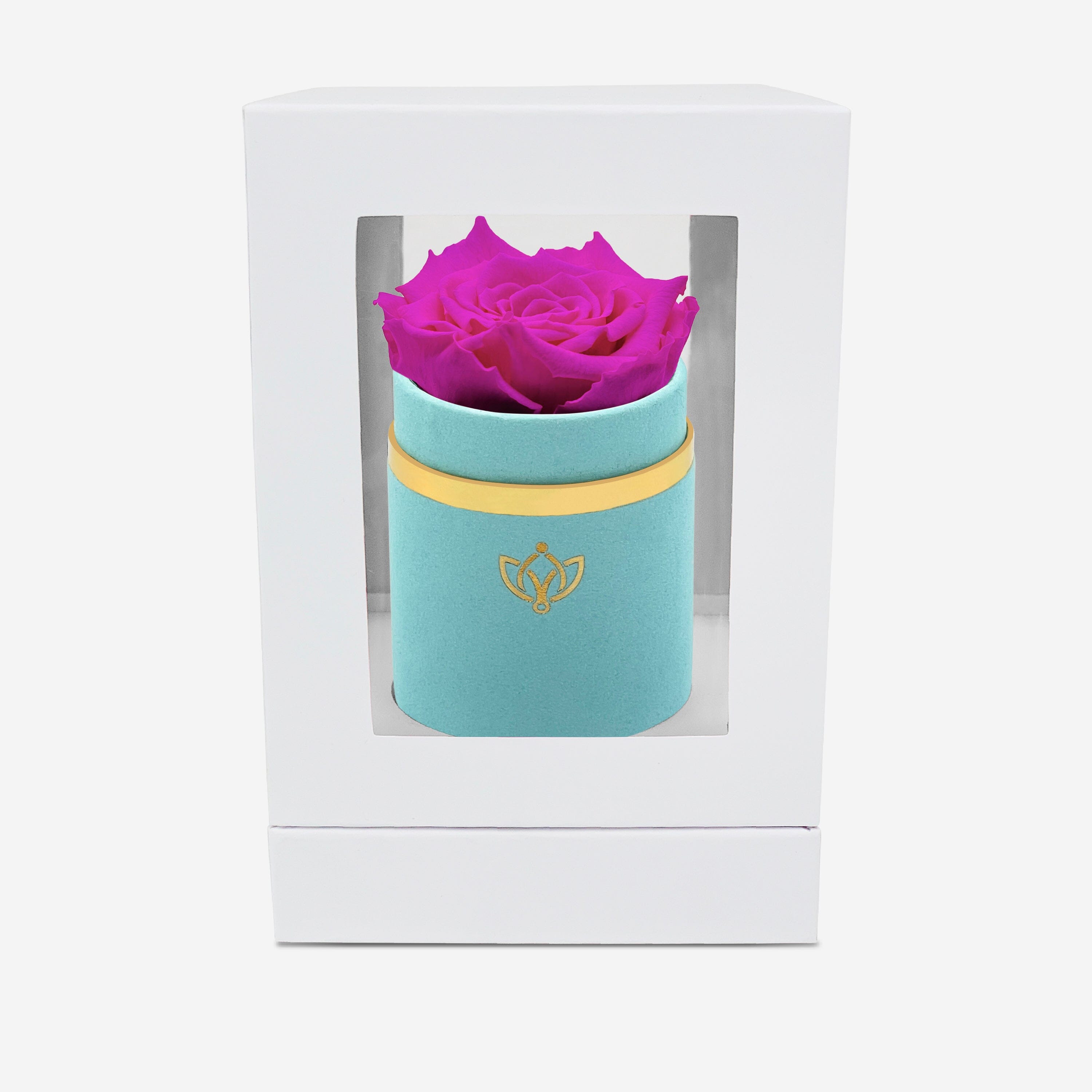 Single Mint Green Suede Box | Neon Pink Rose - The Million Roses