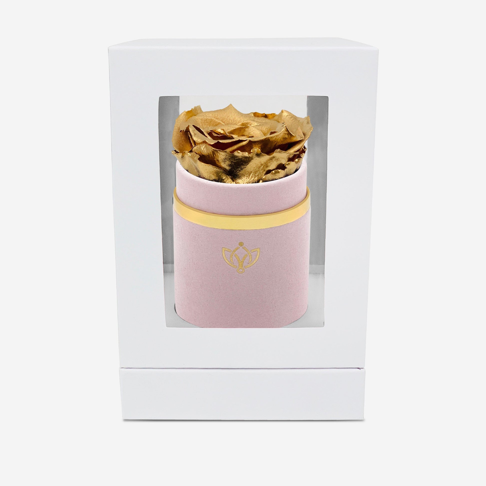 Single Light Pink Suede Box | Gold Rose - The Million Roses