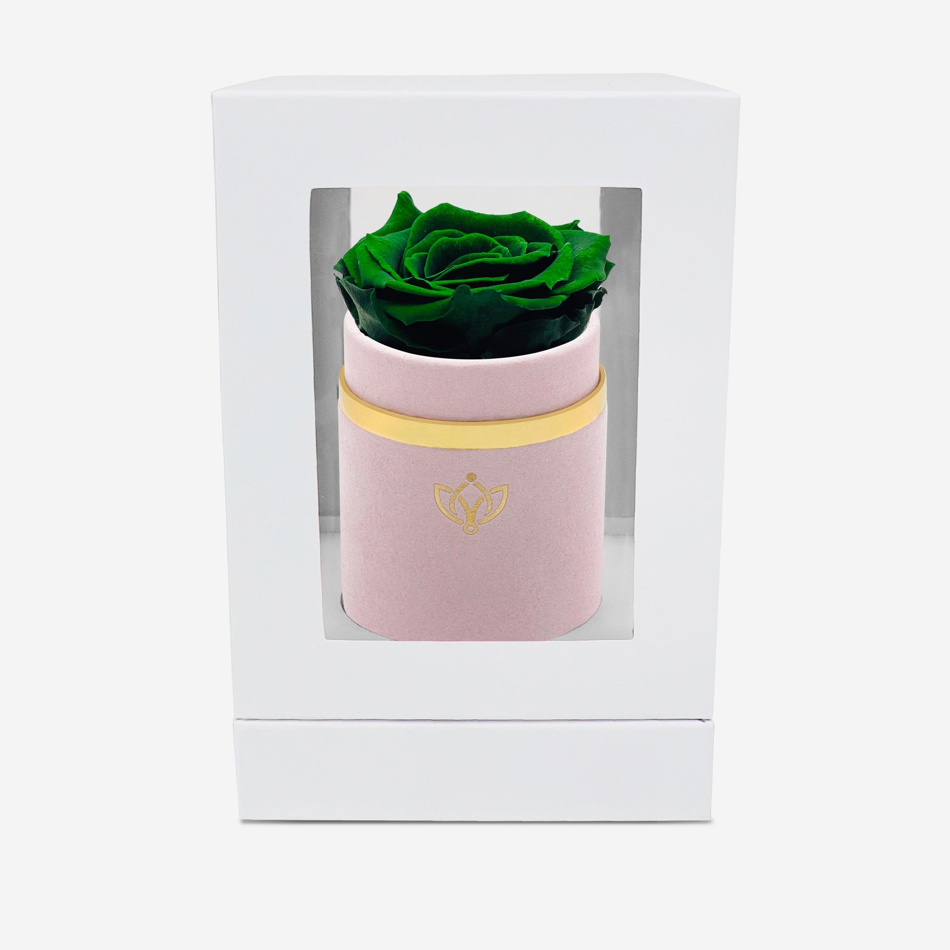 Single Light Pink Suede Box | Dark Green Rose - The Million Roses