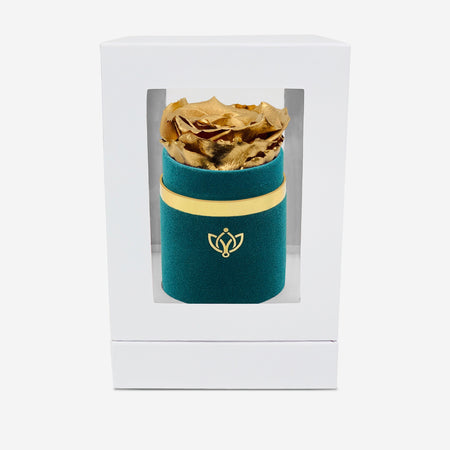 Single Dark Green Suede Box | Gold Rose - The Million Roses