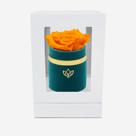 Single Dark Green Suede Box | Orange Rose - The Million Roses
