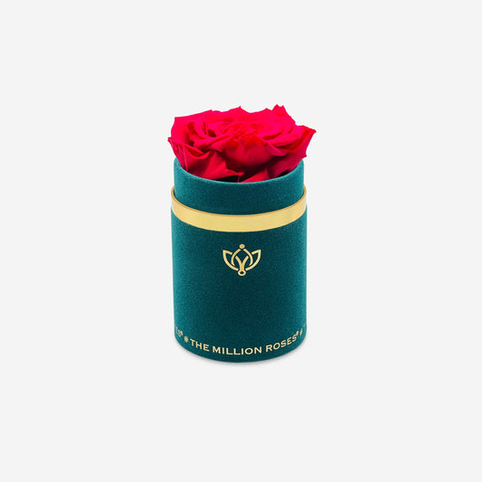 Single Dark Green Suede Box | Hot Pink Rose - The Million Roses