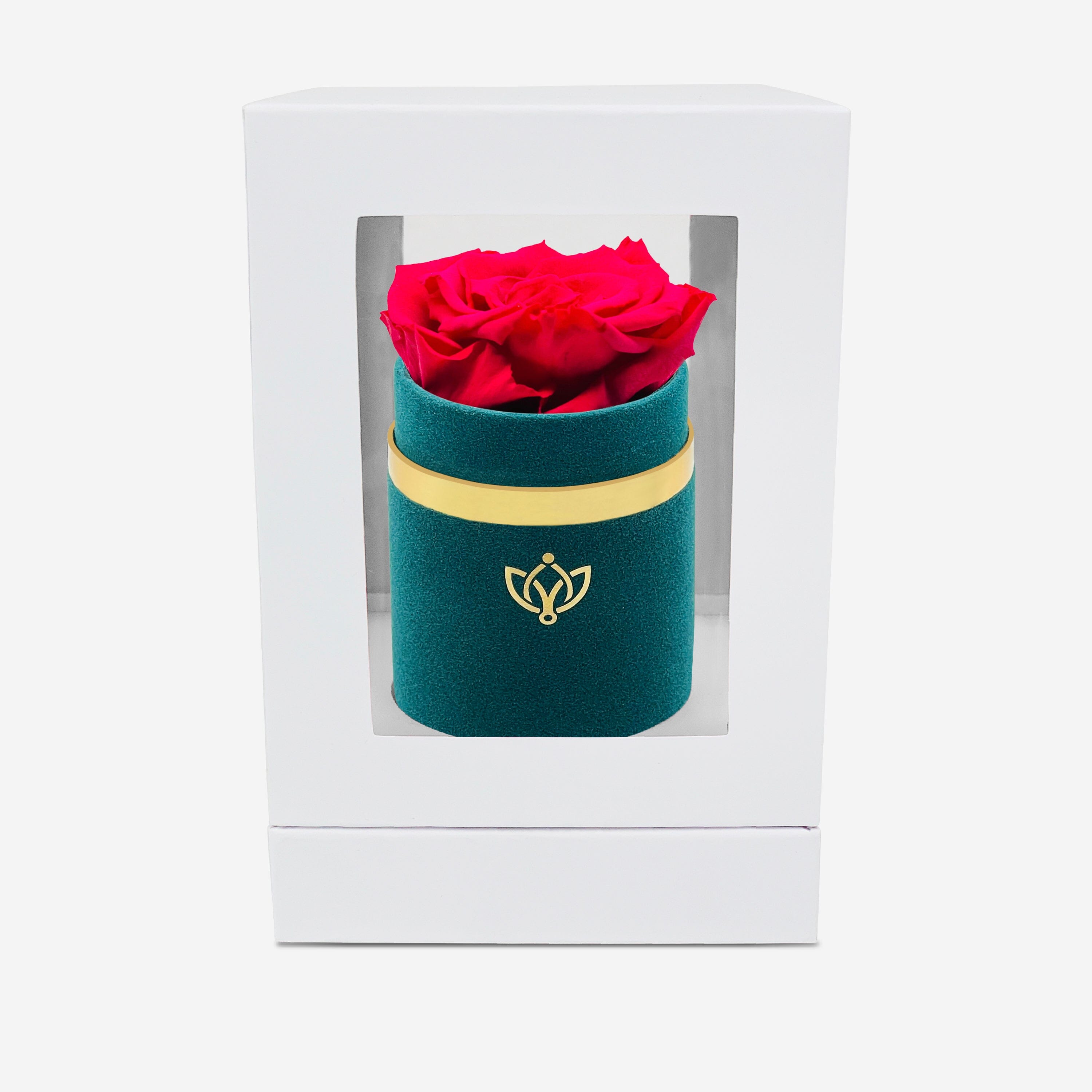 Single Dark Green Suede Box | Hot Pink Rose - The Million Roses