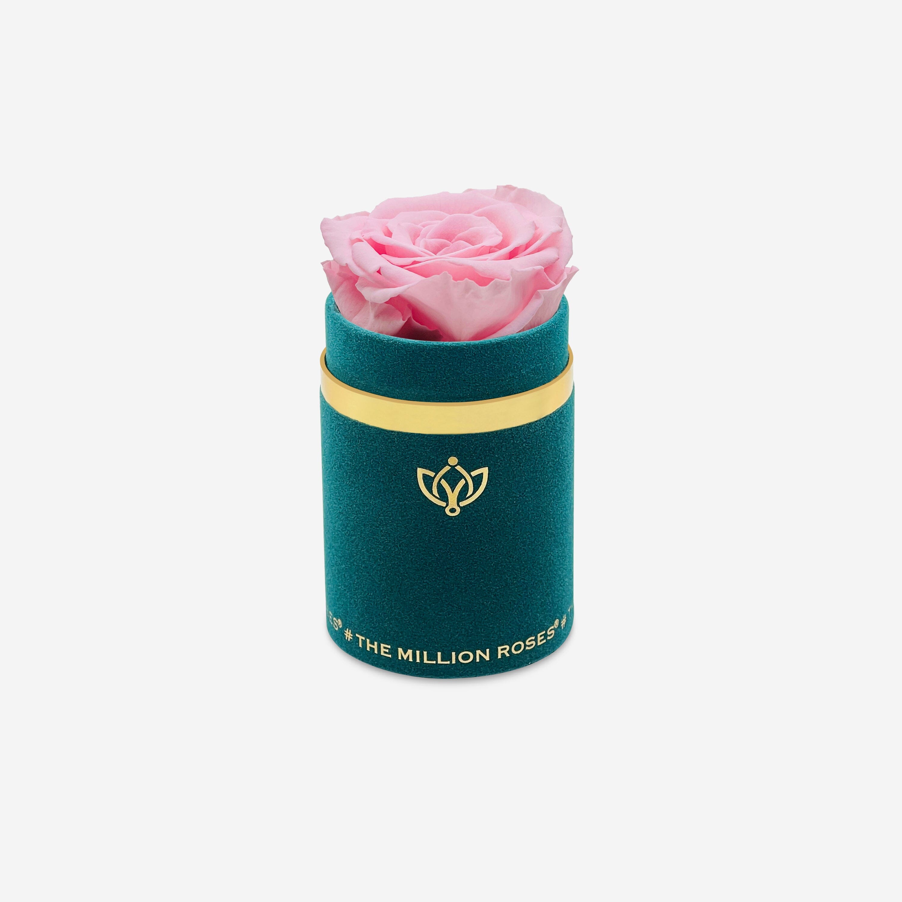 Single Dark Green Suede Box | Light Pink Rose - The Million Roses