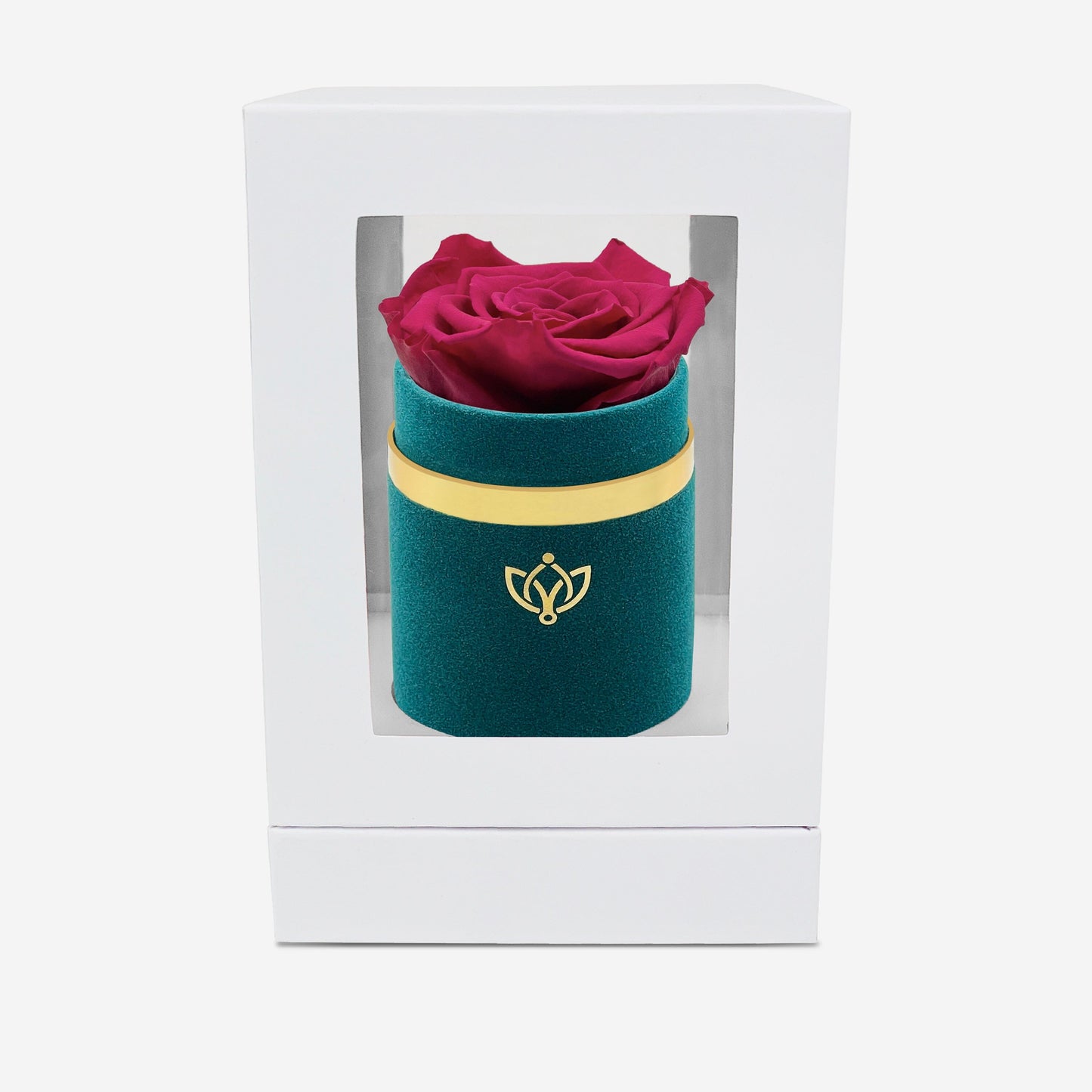 Single Dark Green Suede Box | Magenta Rose - The Million Roses