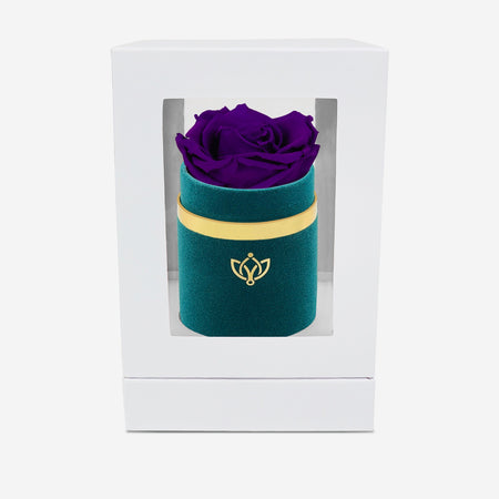 Single Dark Green Suede Box | Bright Purple Rose - The Million Roses