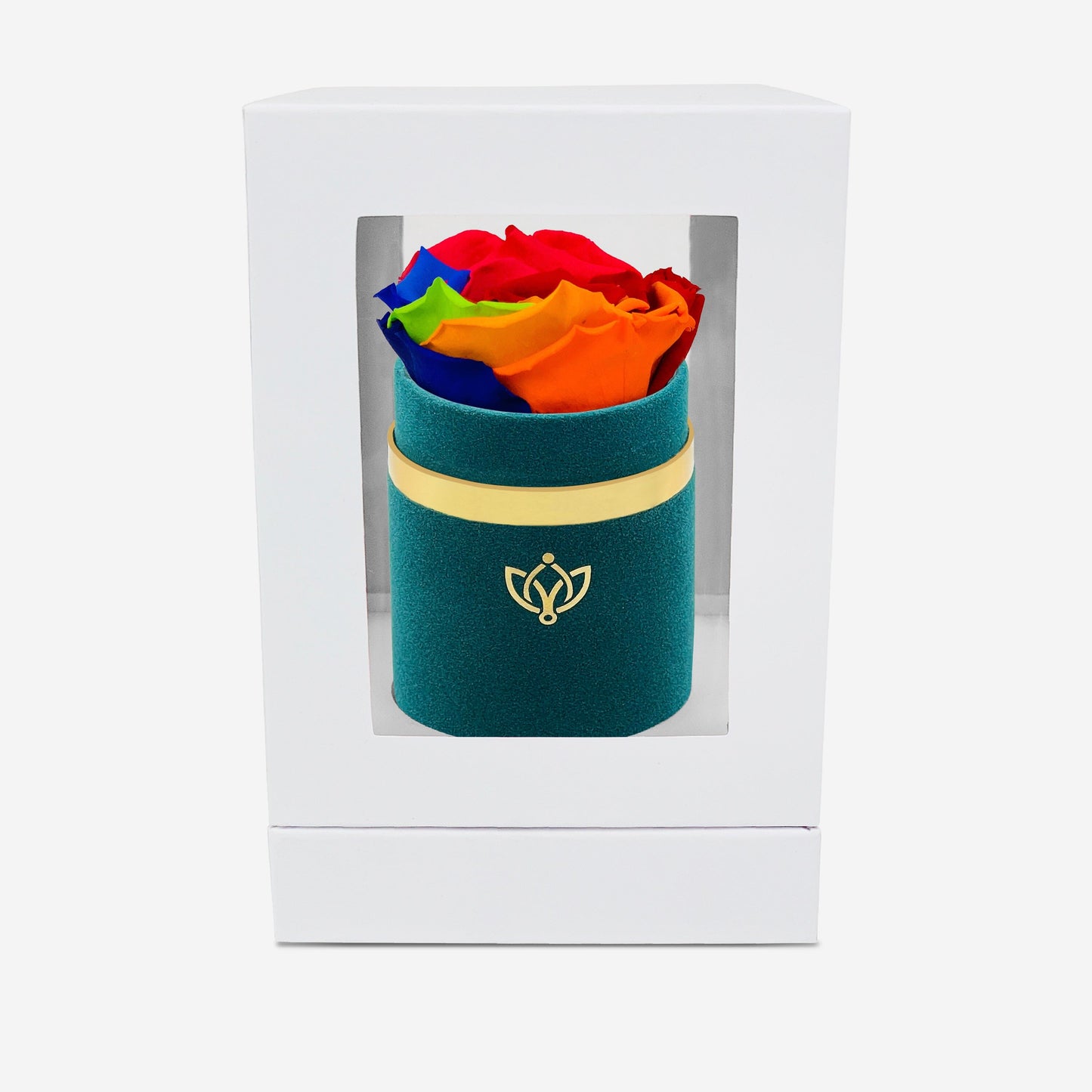 Single Dark Green Suede Box | Rainbow Rose - The Million Roses