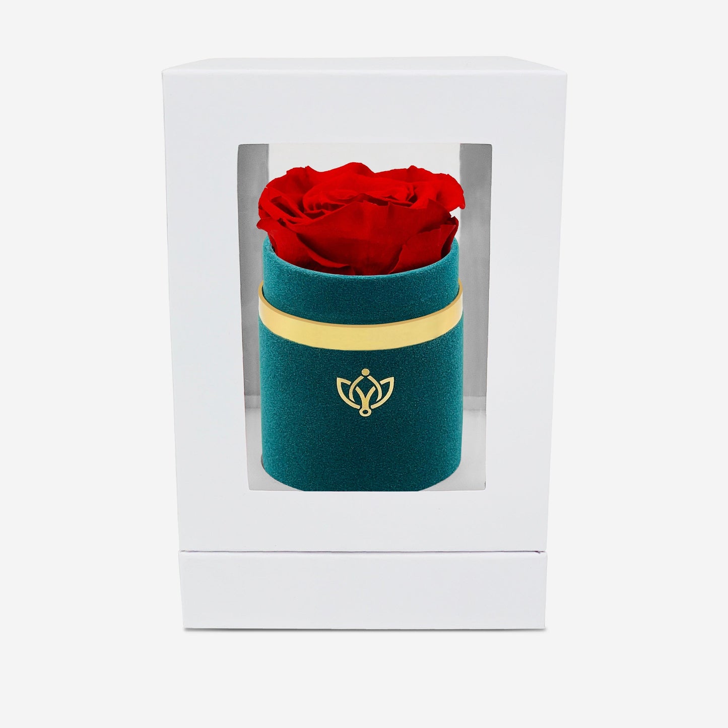 Single Dark Green Suede Box | Red Rose - The Million Roses