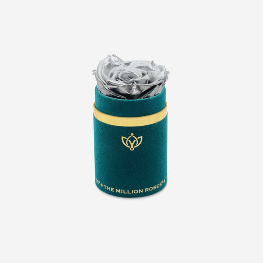 Single Dark Green Suede Box | Silver Rose - The Million Roses