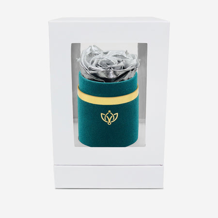Single Dark Green Suede Box | Silver Rose - The Million Roses