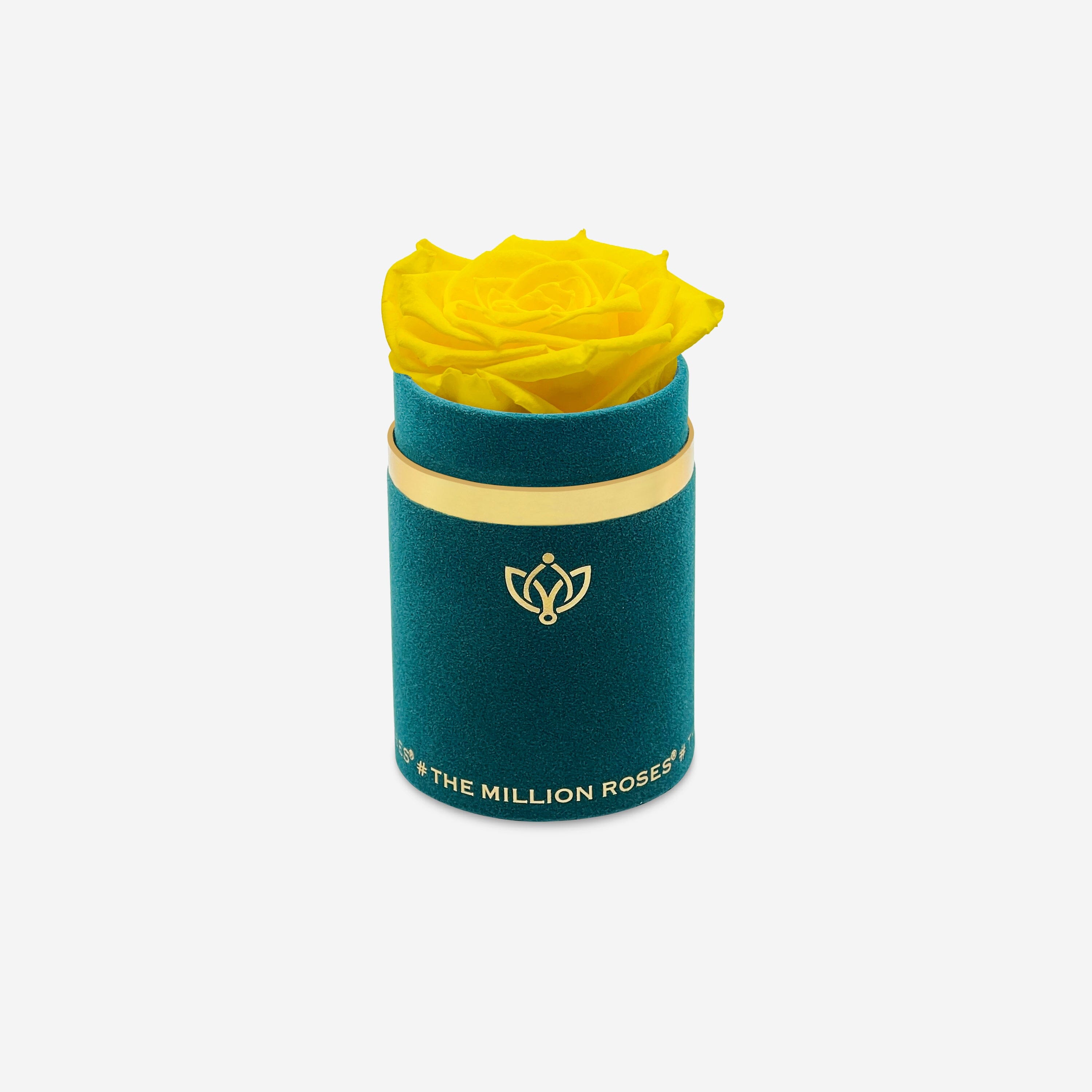 Single Dark Green Suede Box | Yellow Rose - The Million Roses