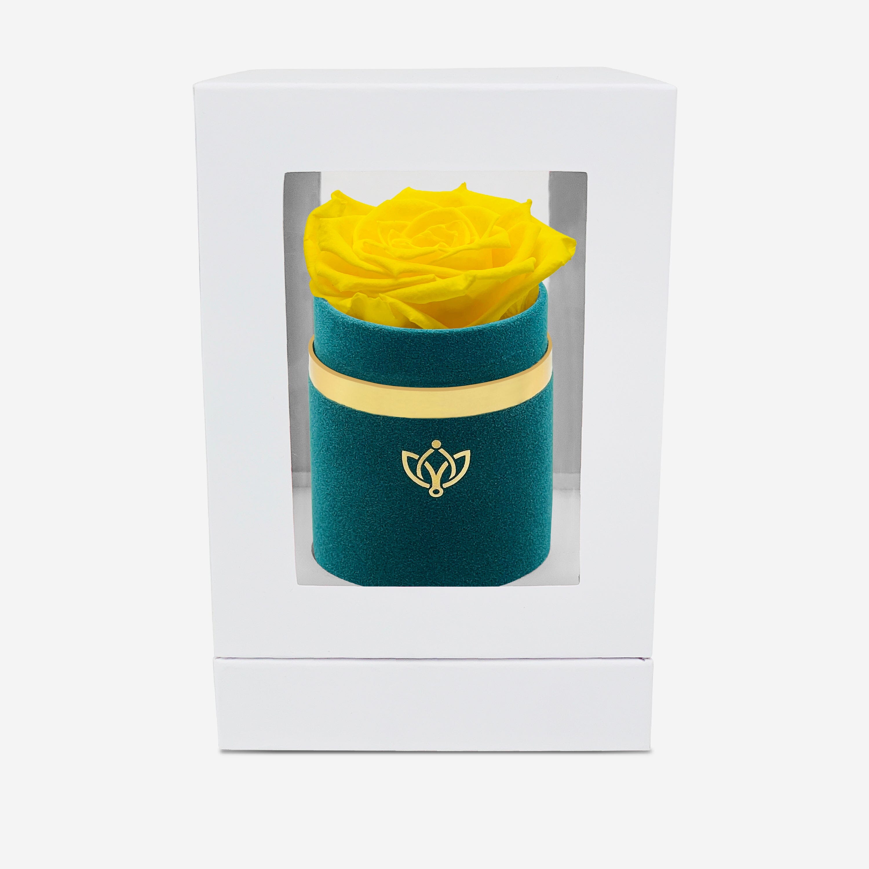 Single Dark Green Suede Box | Yellow Rose - The Million Roses