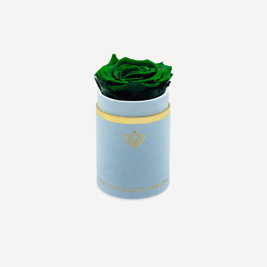 Single Light Blue Suede Box | Dark Green Rose - The Million Roses