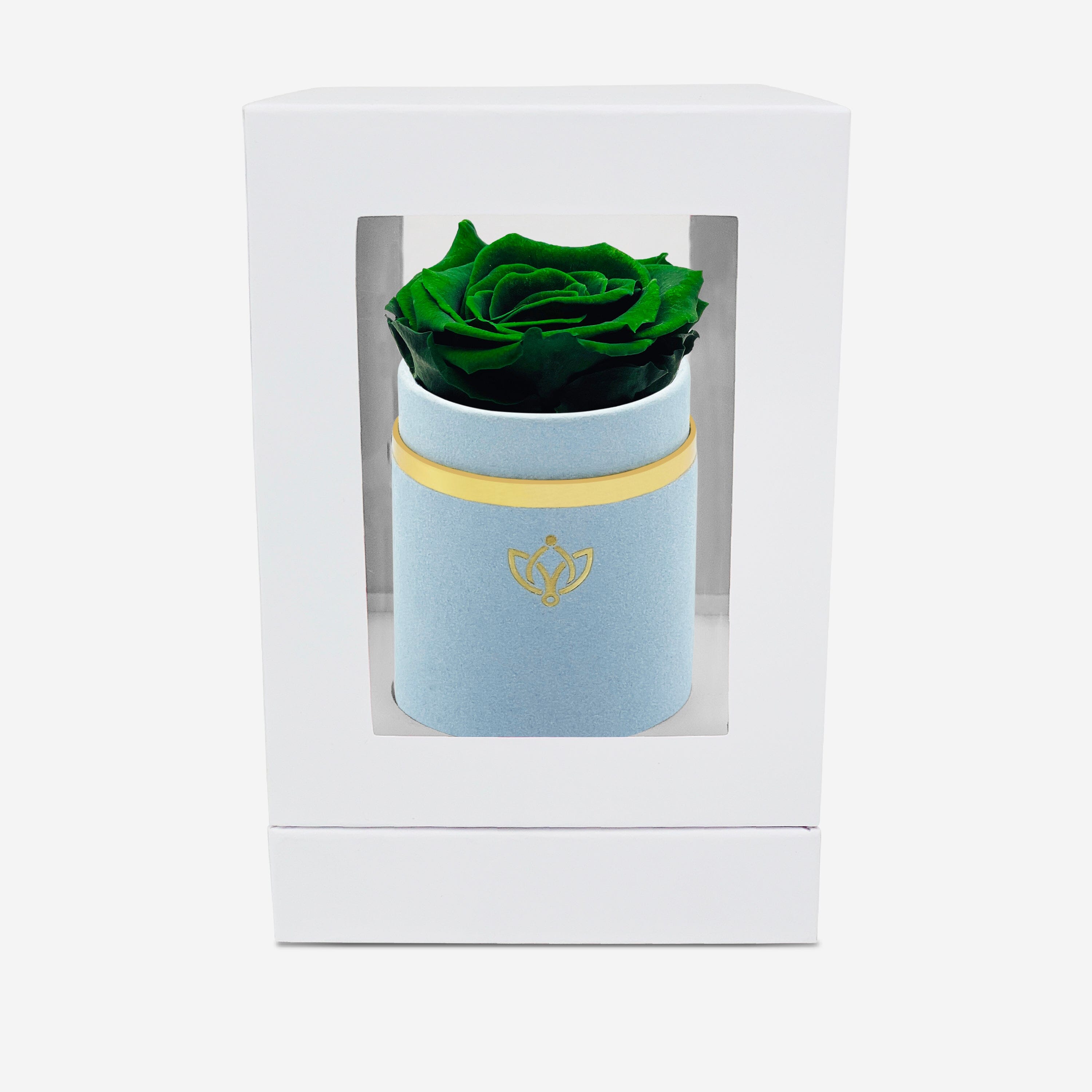 Single Light Blue Suede Box | Dark Green Rose - The Million Roses