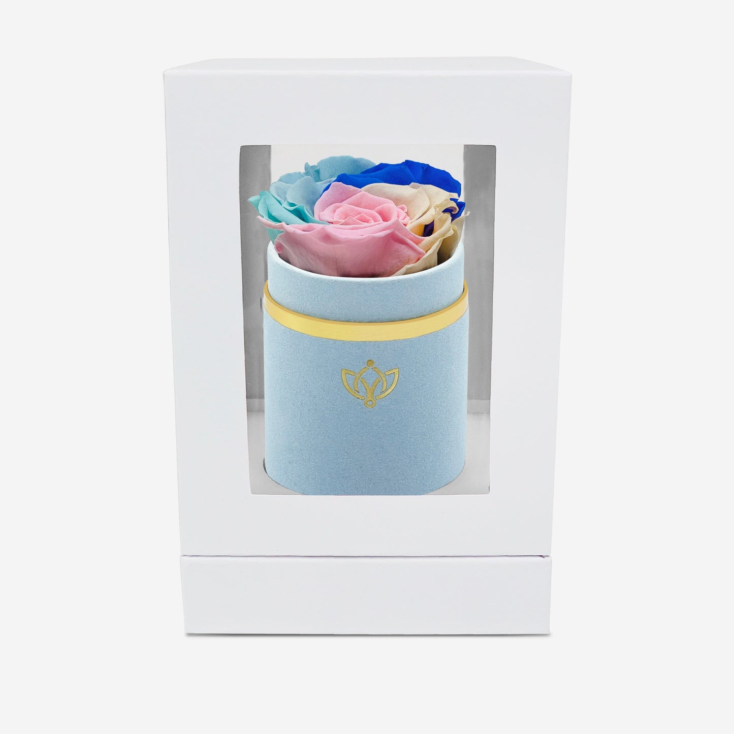 Single Light Blue Suede Box | Pastel Rainbow Rose - The Million Roses