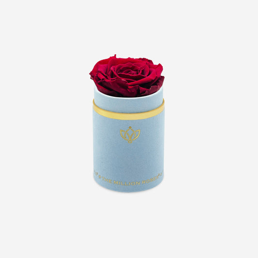 Single Light Blue Suede Box | Burgundy Rose - The Million Roses