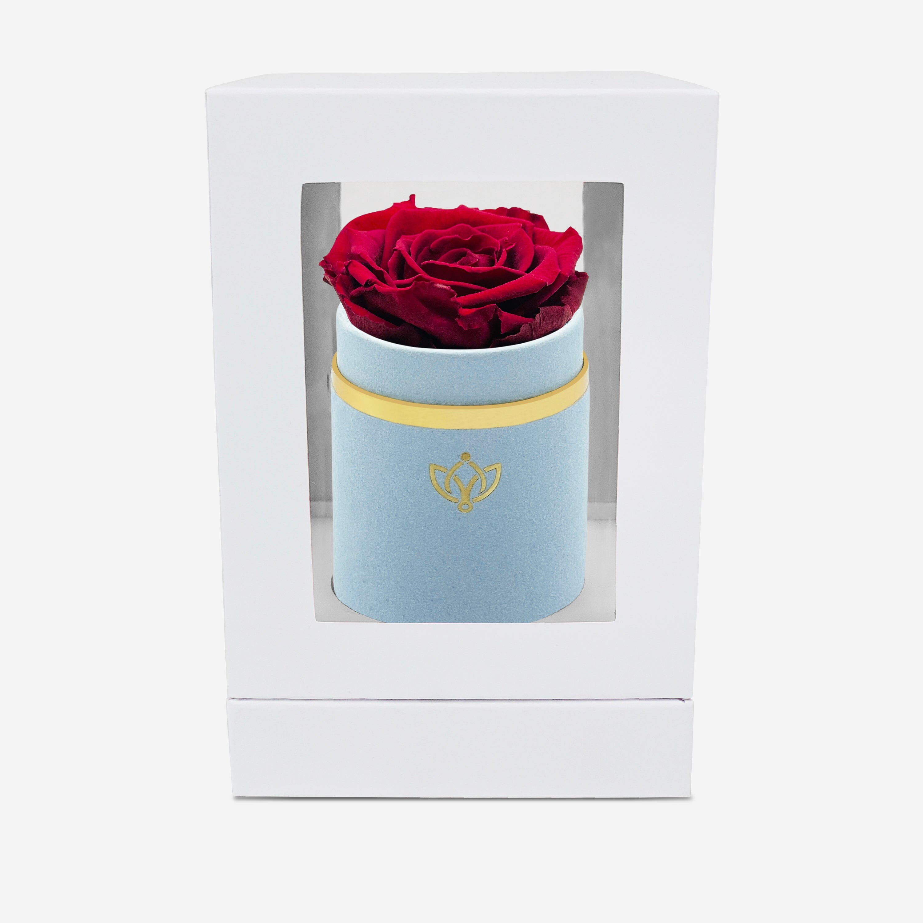 Single Light Blue Suede Box | Burgundy Rose - The Million Roses